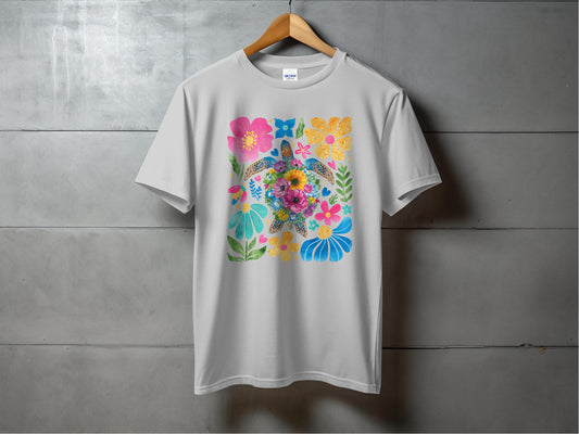 Colorful Floral and Butterflies Design T-shirt product type