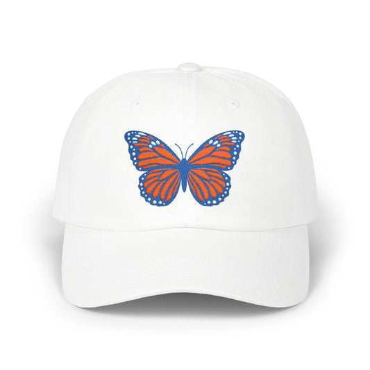 Butterfly Embroidered Dad Cap Preppy Orange & Blue Monarch Hat