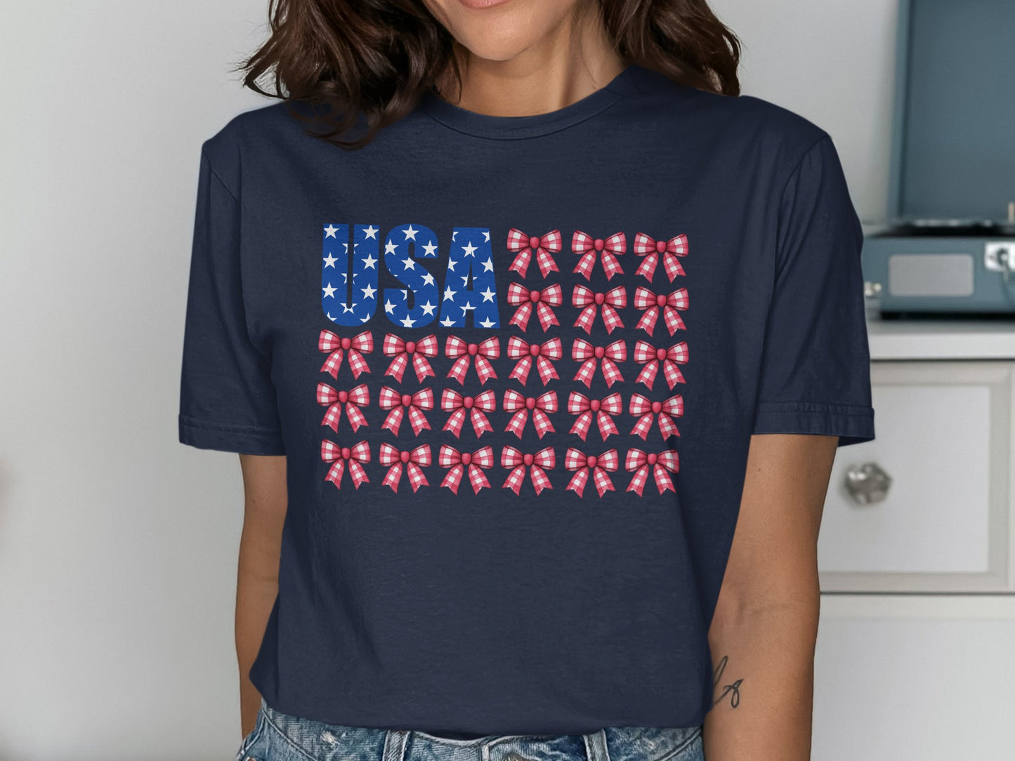 Patriotic USA Flag Bowknot Design Women's T-shirt product type