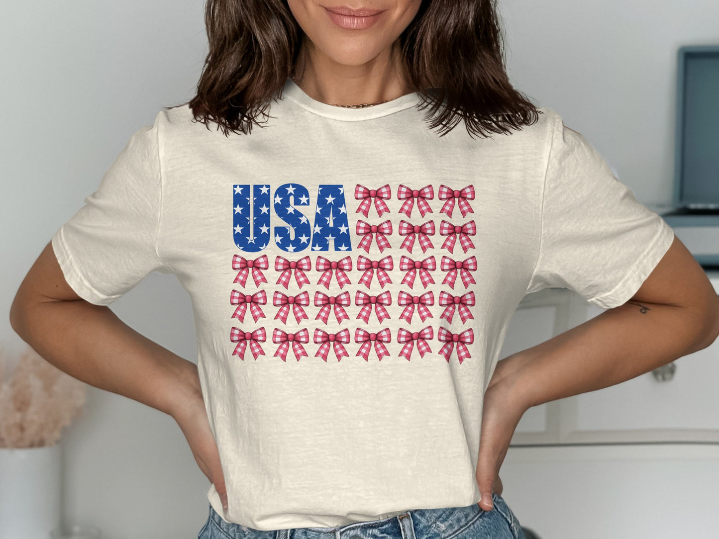 USA Patriotic Bow Design White Short Sleeve T-Shirt product