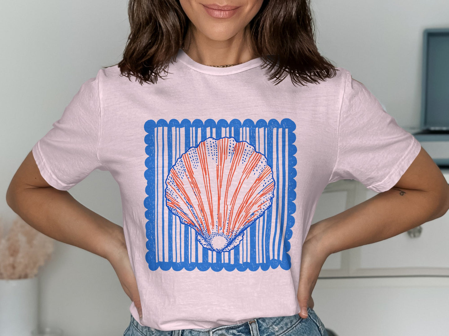 Pink Shirt with Blue Striped Orange Shell design product type