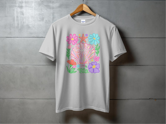 Colorful Floral and Seashell Design T-Shirt product