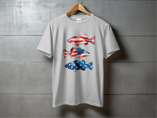 Patriotic American Flag Fish Design on T-shirt product type
