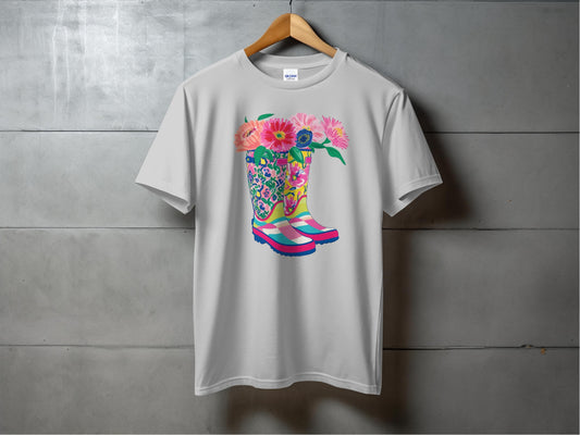 Colorful Floral Boots Graphic T-Shirt apparel product