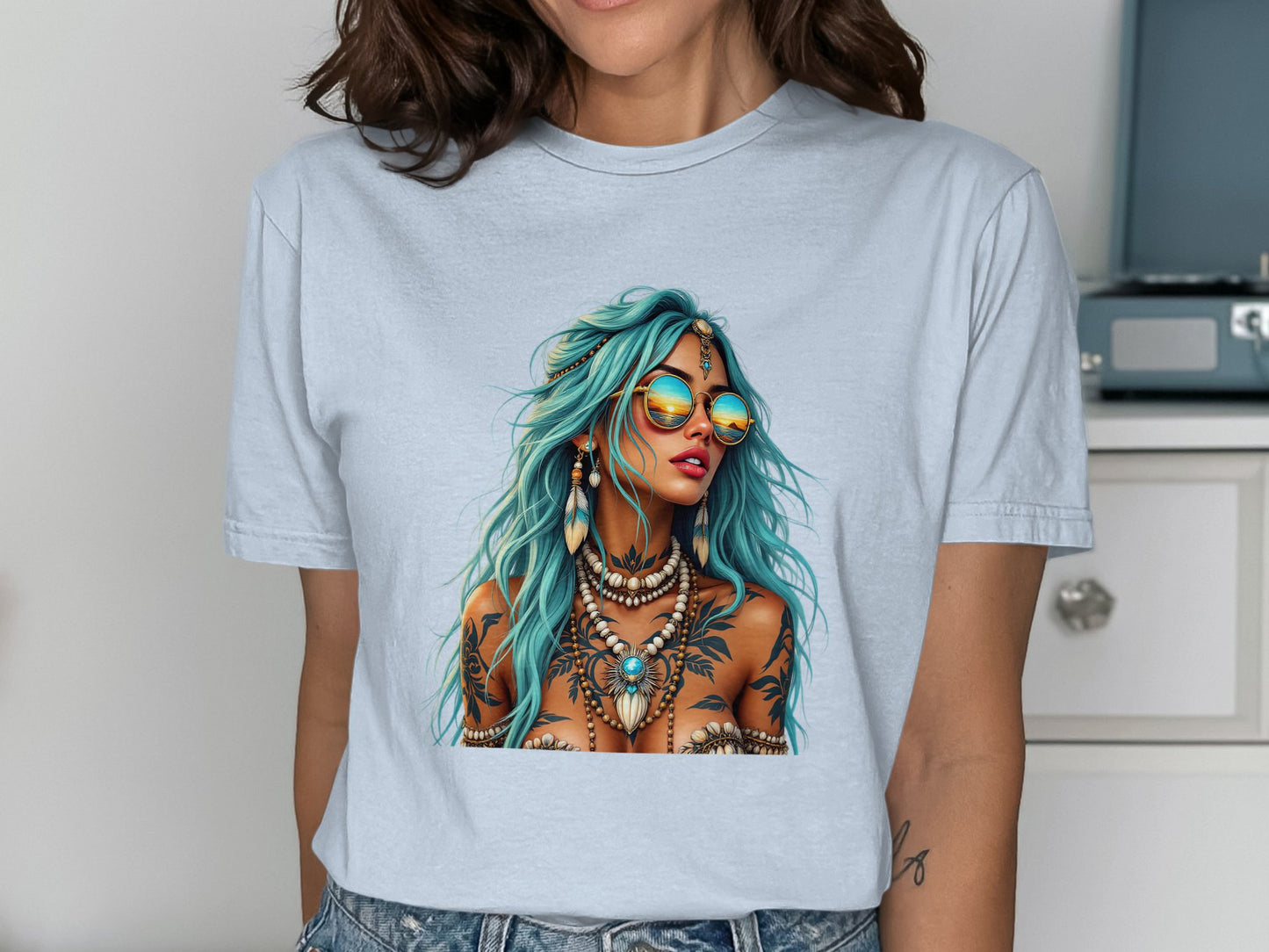 Bohemian Style Graphic Tee with Vibrant Artwork product type