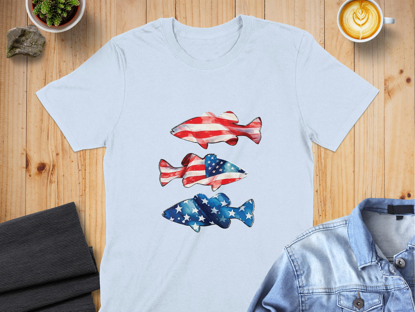 American Flag Fish Design T-shirt stylish fashion product type