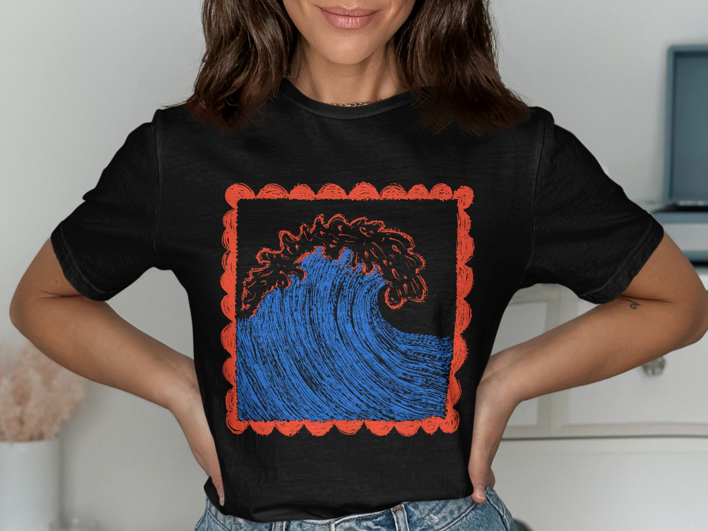 Artistic Wave Design Black T-shirt Product