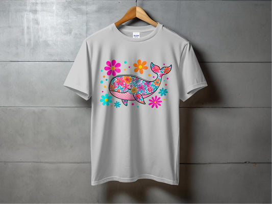 Colorful Floral Whale Graphic T-Shirt product type