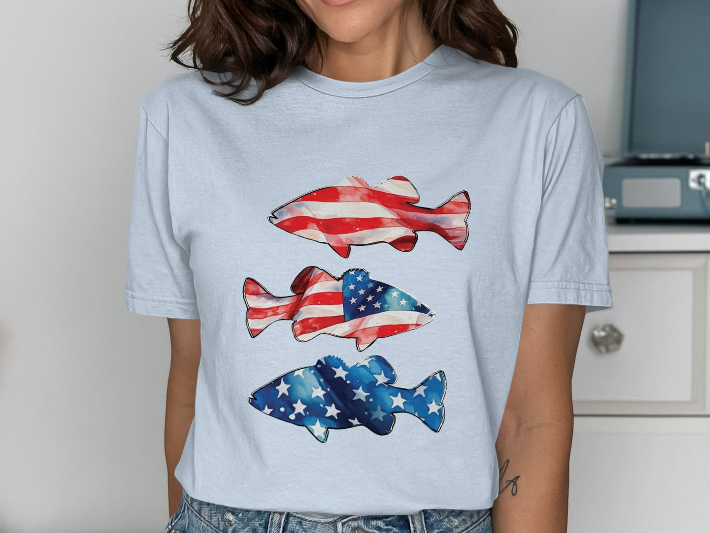 Patriotic Fish Design Graphic Tee shirt product