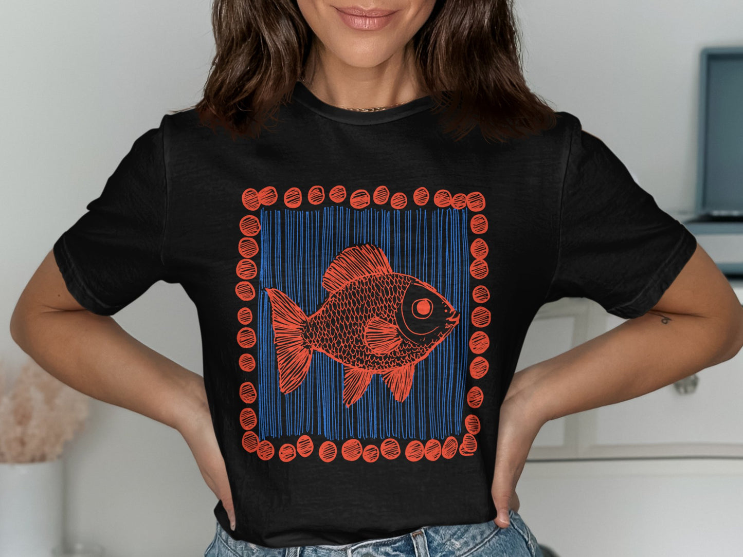 Artistic Fish Graphic Black Short Sleeve Shirt product