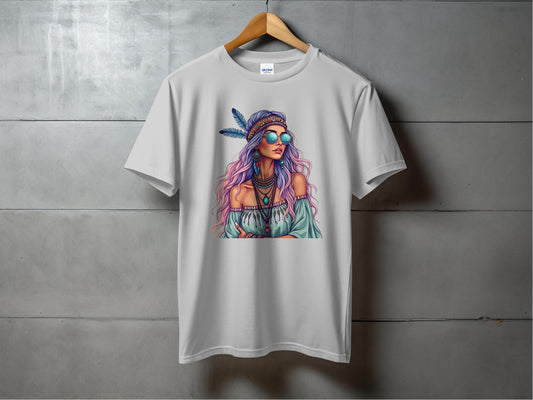 Boho Chic Feathered Hair Graphic Tee Shirt product type