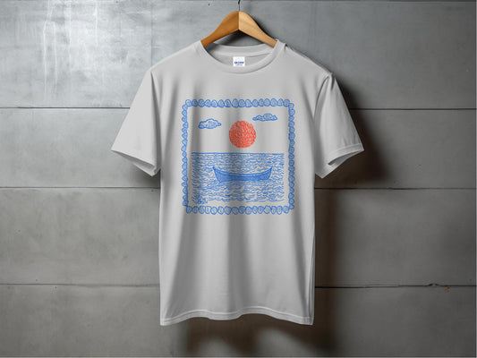 Vintage Art Print Ocean with Sun Design T-shirt product