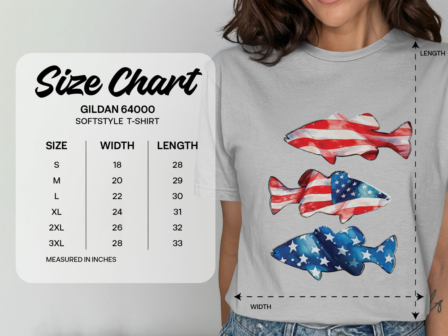 Patriotic Fish Design Printed Softstyle T Shirt product