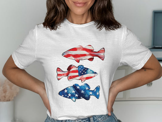 Patriotic Fish Print Stylish Women's Graphic T Shirt product