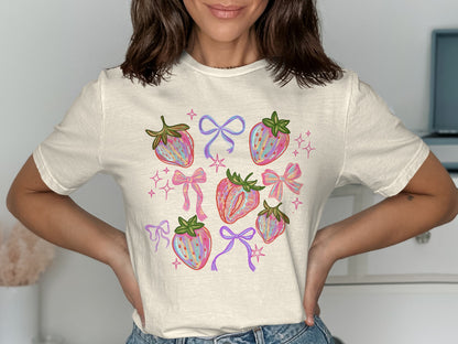 Strawberry and Bows Graphic Tee Shirt product