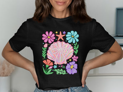 Colorful Floral Seashell Tee Shirt product