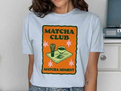 Matcha Club Matcha Moment graphic with whisk, bowl, and stars.