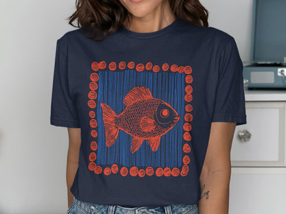 Artistic Red Fish Graphic Navy Blue T-Shirt product