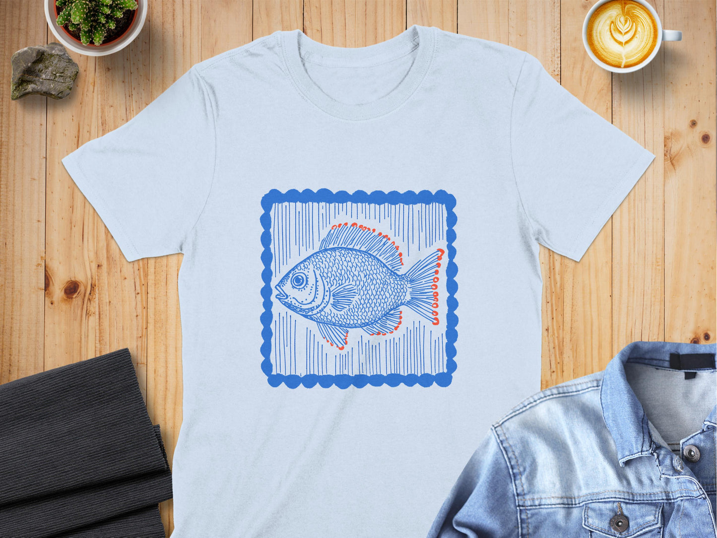 Vintage Blue Fish Graphic Tee Casual Fashion Shirt product