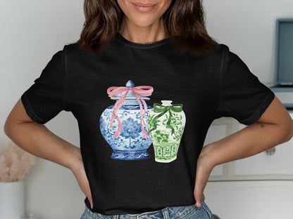 Artistic Vases With Ribbons Black T-shirt product type