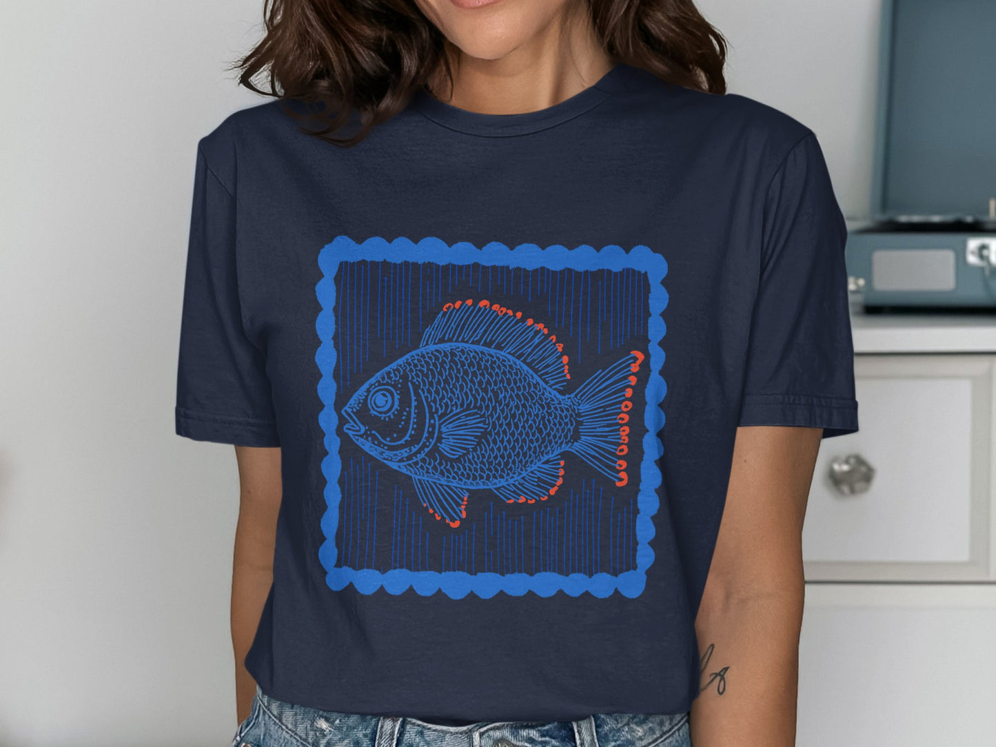 Unique Fish Design Graphic Blue T-Shirt product type