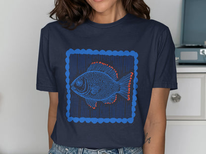 Unique Fish Design Graphic Blue T-Shirt product type