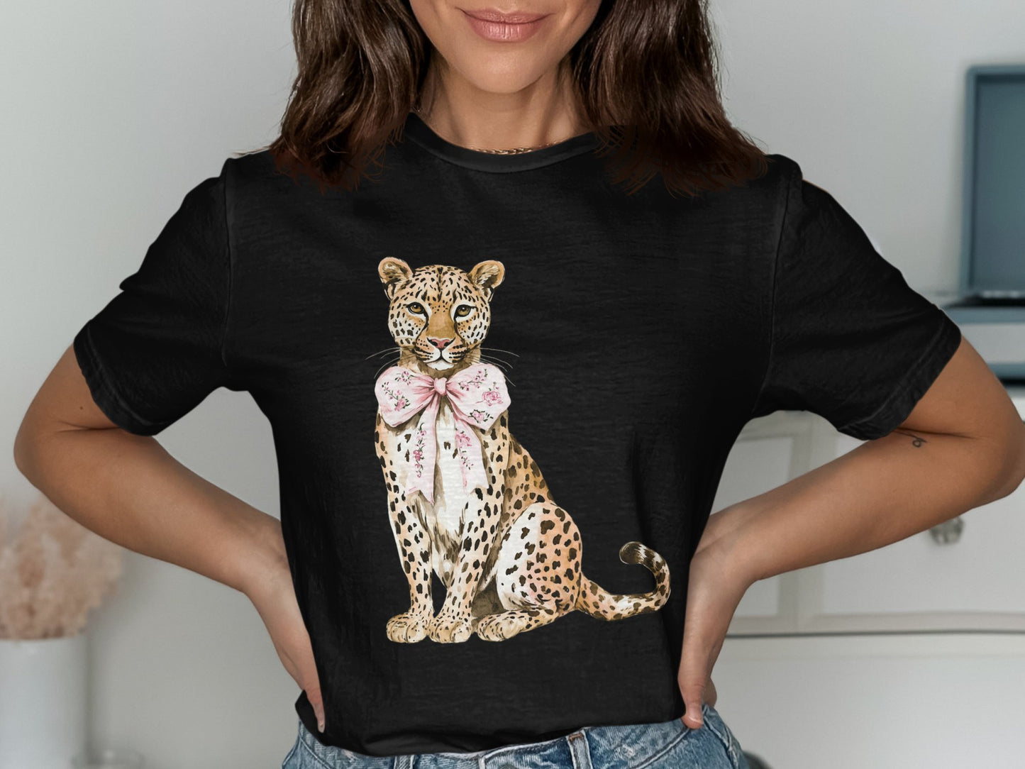 Leopard with Bow Graphic Black Shirt product type