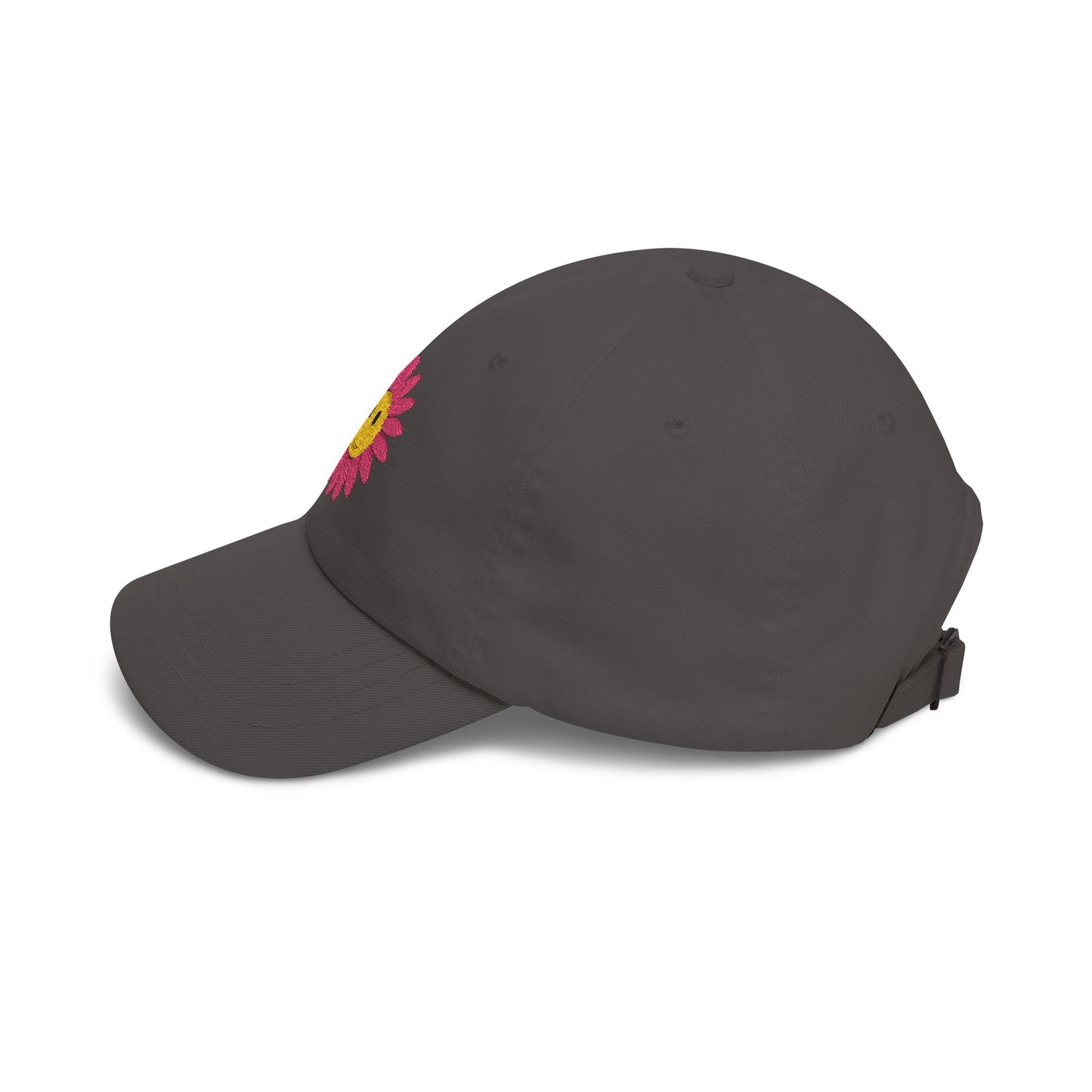 Smiley Daisy Dad Cap Embroidered Pink Flower Hat