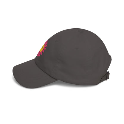 Smiley Daisy Dad Cap Embroidered Pink Flower Hat
