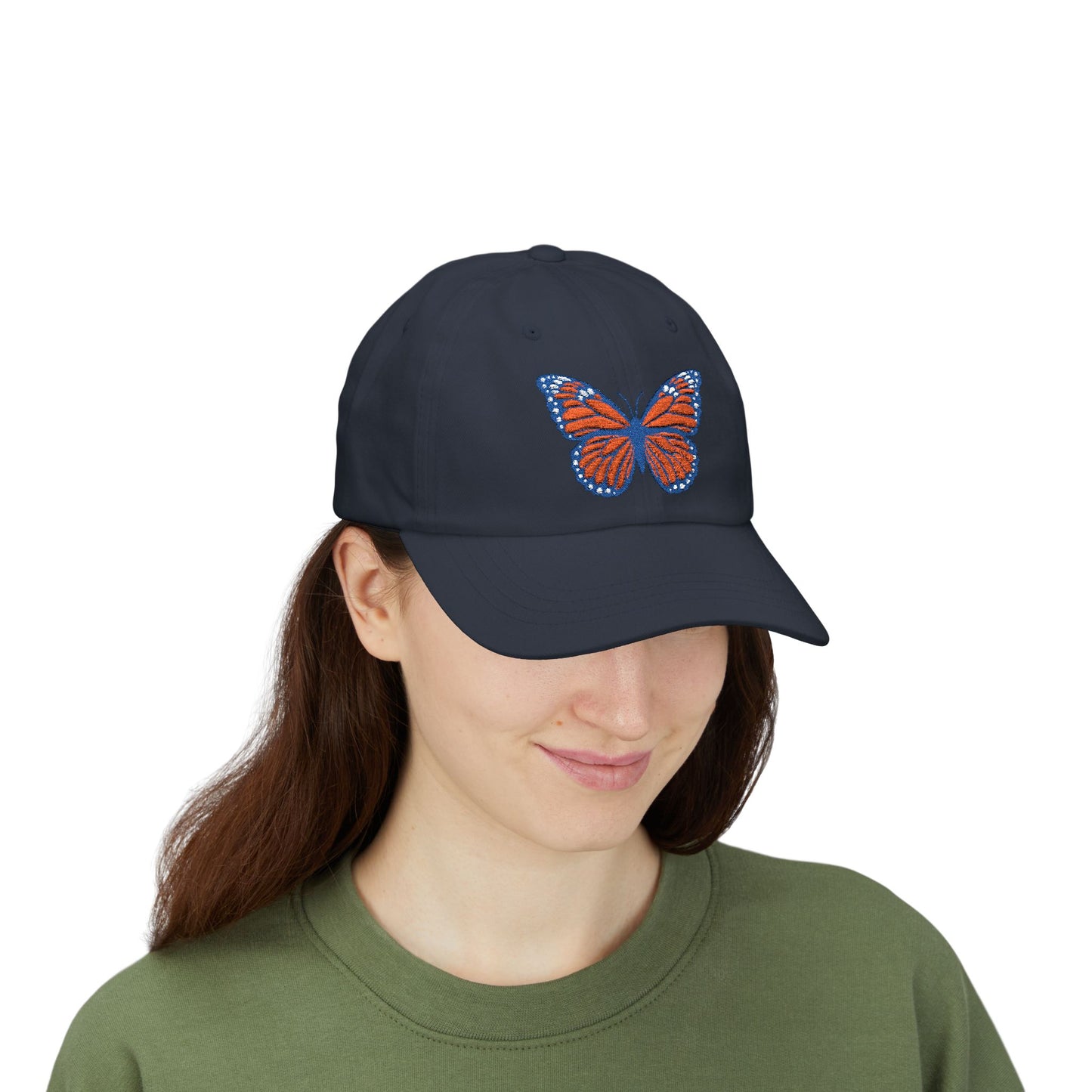 Butterfly Embroidered Dad Cap Preppy Orange & Blue Monarch Hat