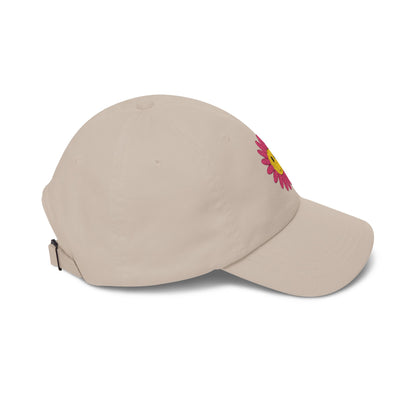 Smiley Daisy Dad Cap Embroidered Pink Flower Hat