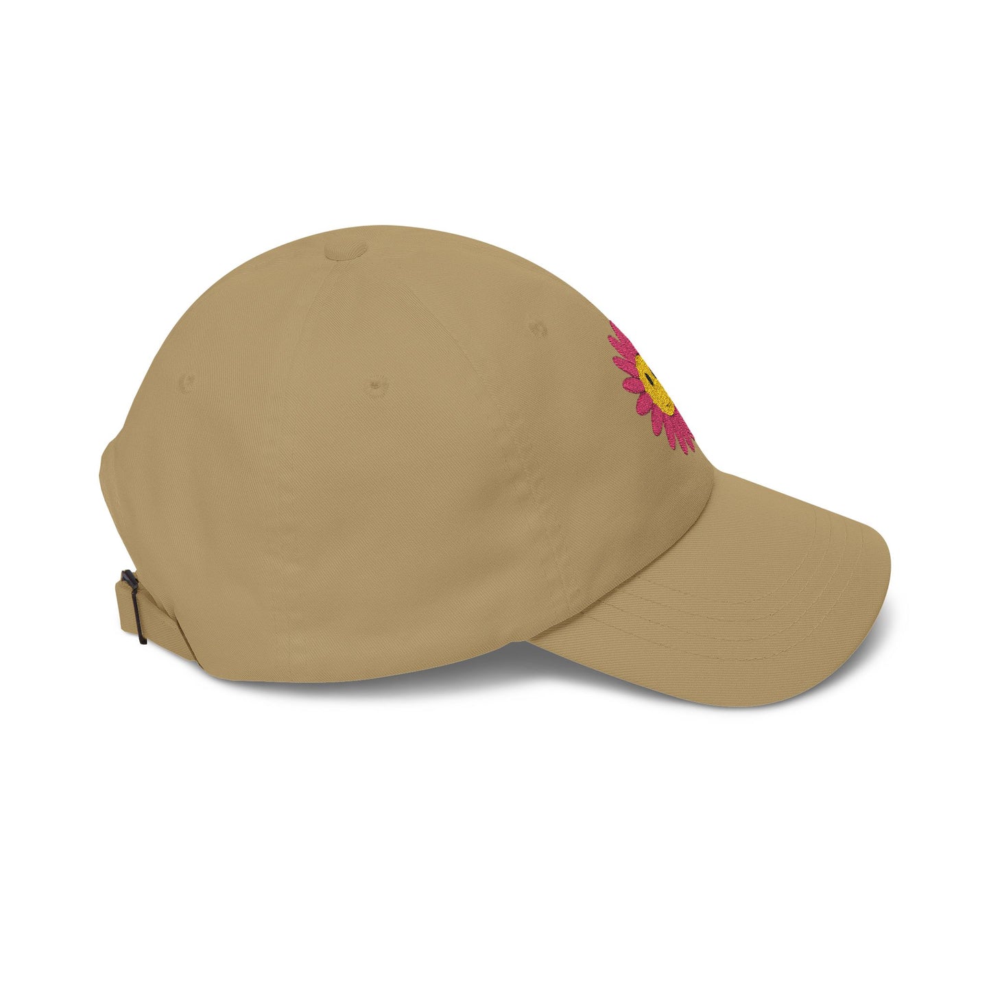 Smiley Daisy Dad Cap Embroidered Pink Flower Hat