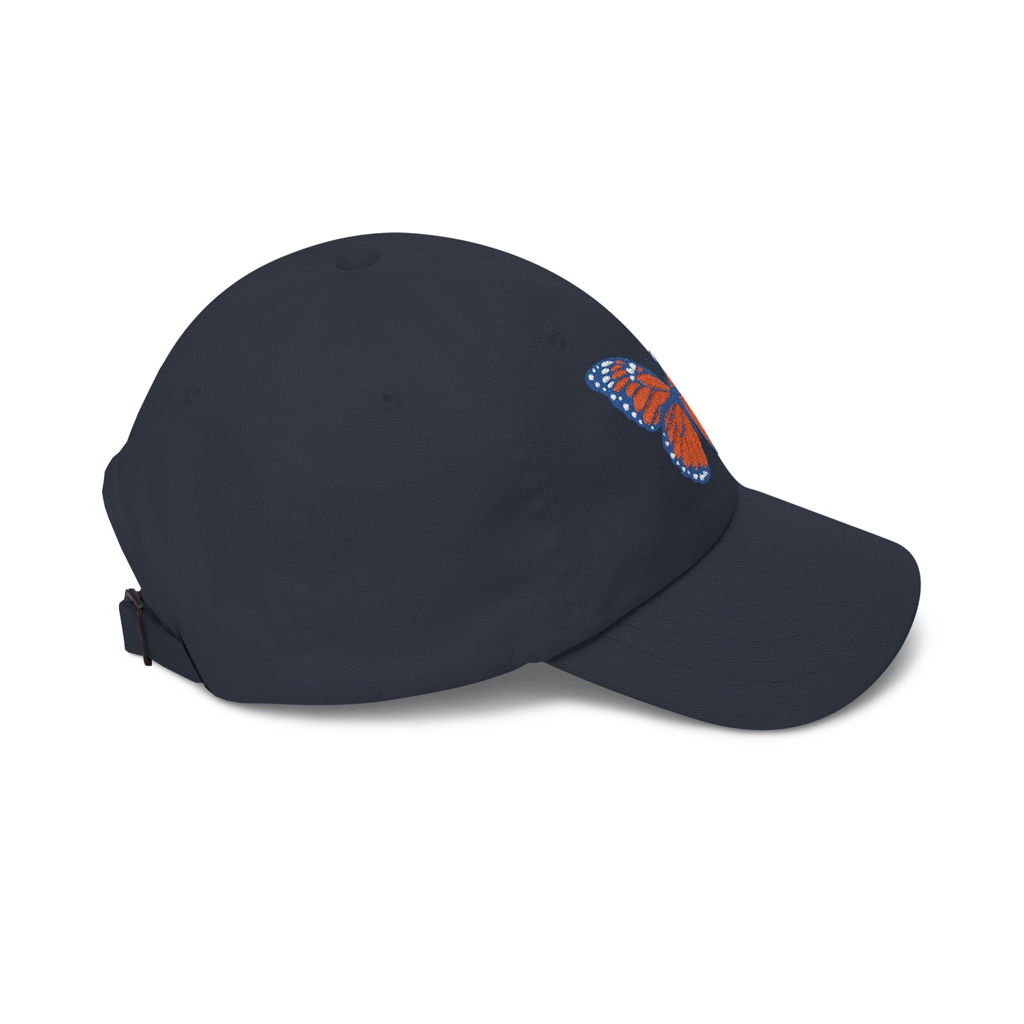 Butterfly Embroidered Dad Cap Preppy Orange & Blue Monarch Hat