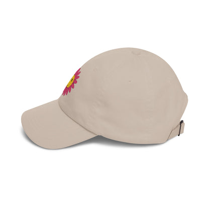 Smiley Daisy Dad Cap Embroidered Pink Flower Hat