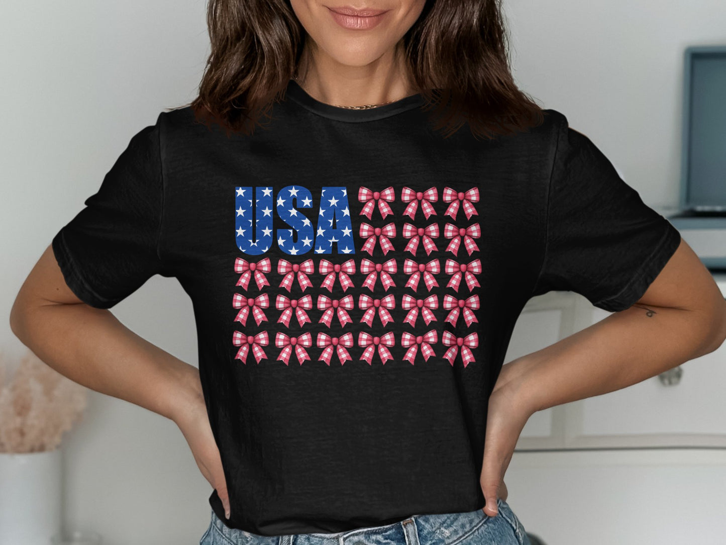 USA Flag Stars and Stripes Bow Graphic Shirt product