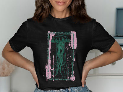 Stylish Black Tee with Artistic Jellyfish Print product type