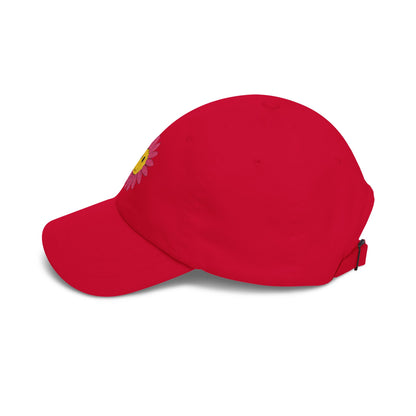 Smiley Daisy Dad Cap Embroidered Pink Flower Hat