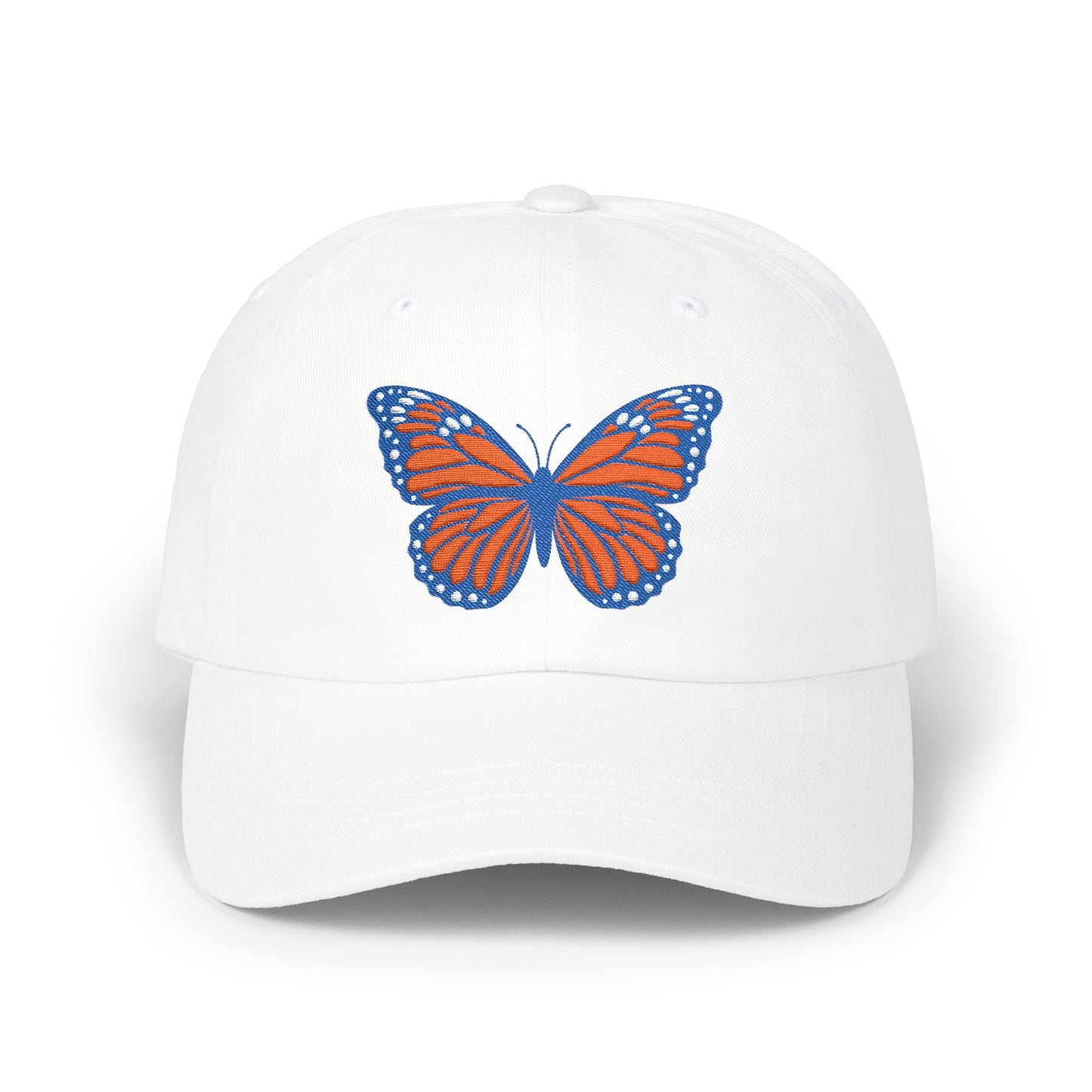 Butterfly Embroidered Dad Cap Preppy Orange & Blue Monarch Hat