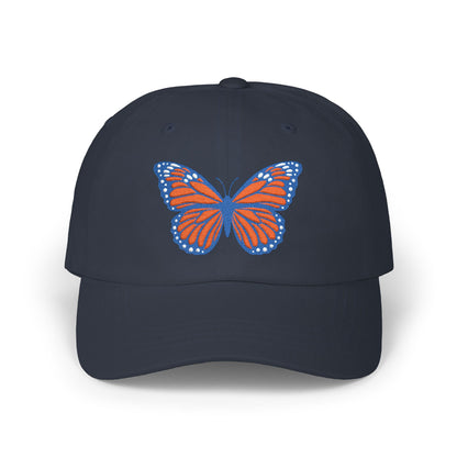 Butterfly Embroidered Dad Cap Preppy Orange & Blue Monarch Hat