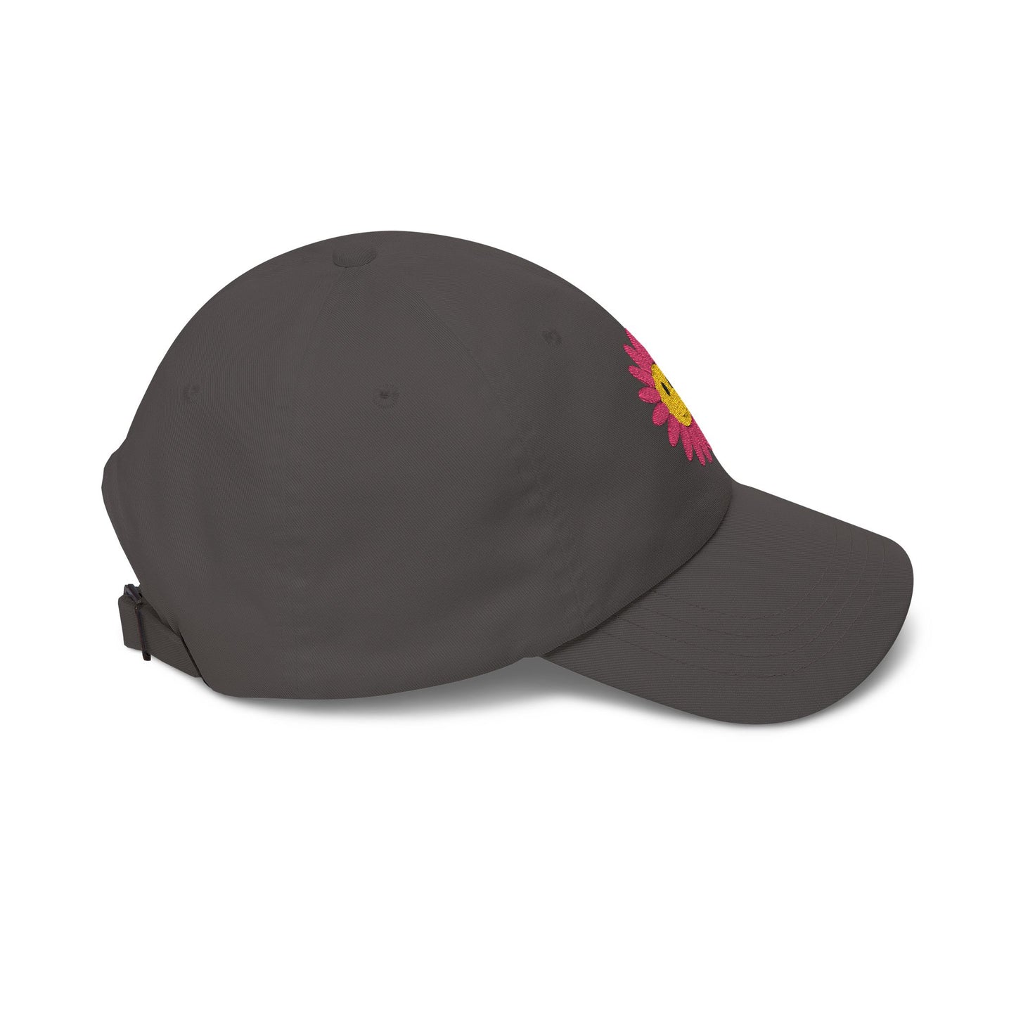 Smiley Daisy Dad Cap Embroidered Pink Flower Hat