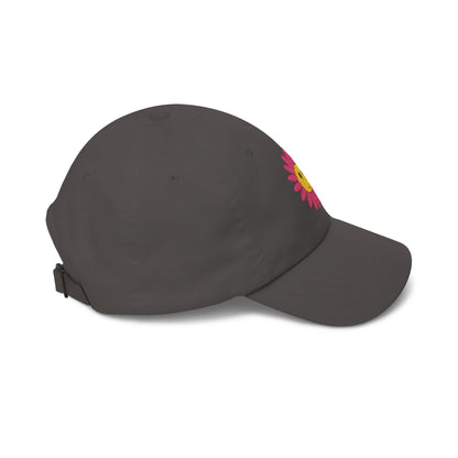 Smiley Daisy Dad Cap Embroidered Pink Flower Hat