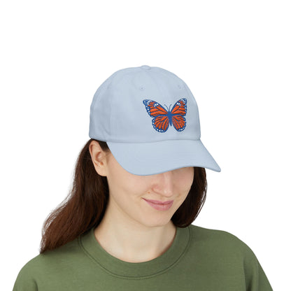 Butterfly Embroidered Dad Cap Preppy Orange & Blue Monarch Hat