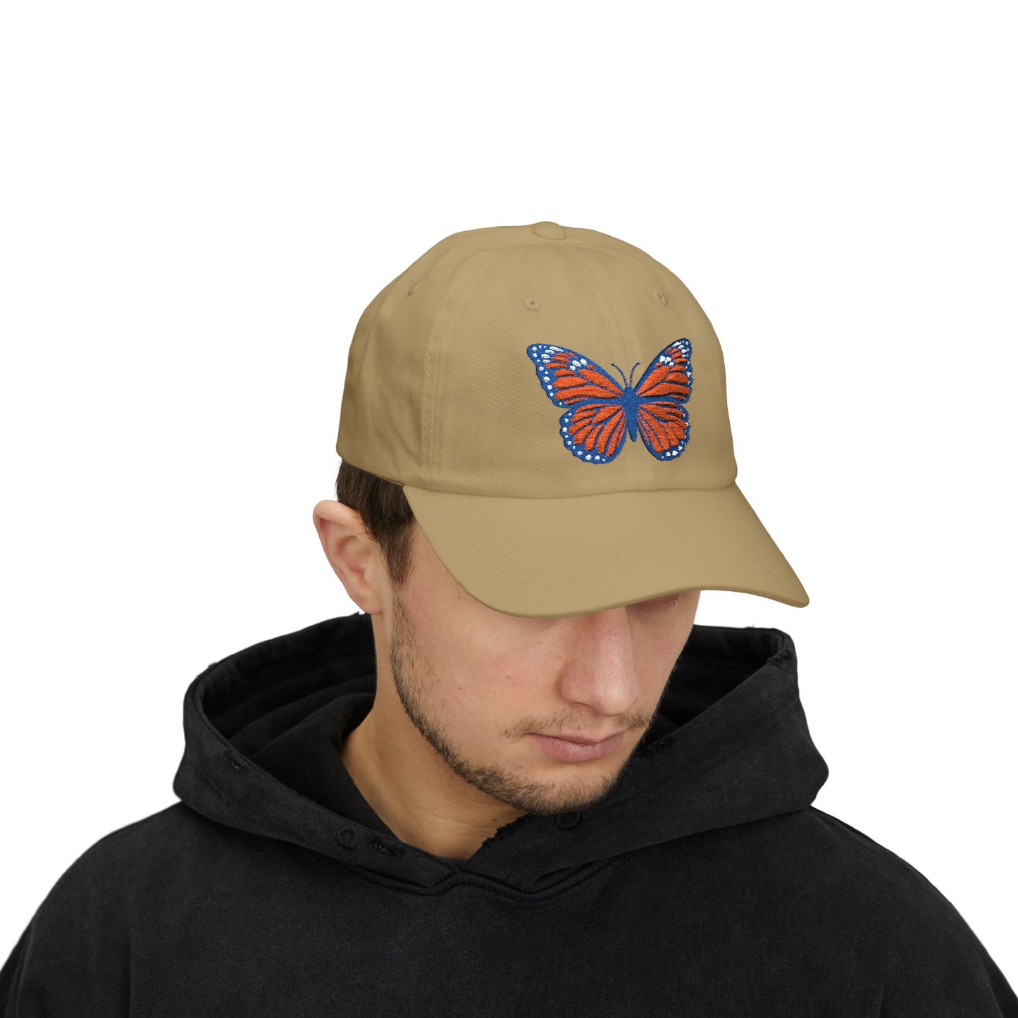 Butterfly Embroidered Dad Cap Preppy Orange & Blue Monarch Hat