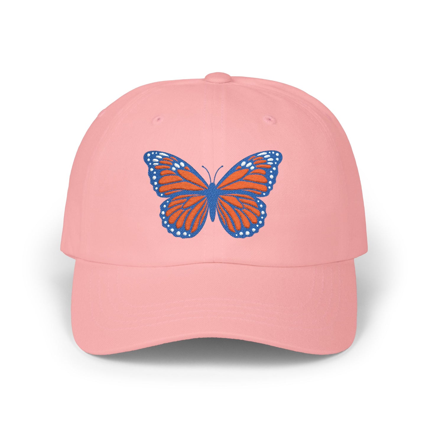 Butterfly Embroidered Dad Cap Preppy Orange & Blue Monarch Hat