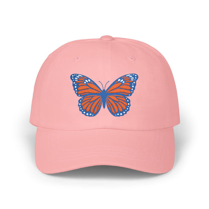Butterfly Embroidered Dad Cap Preppy Orange & Blue Monarch Hat