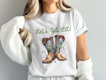 Let's Get Lit Cowboy Boots Graphic T-Shirt product type