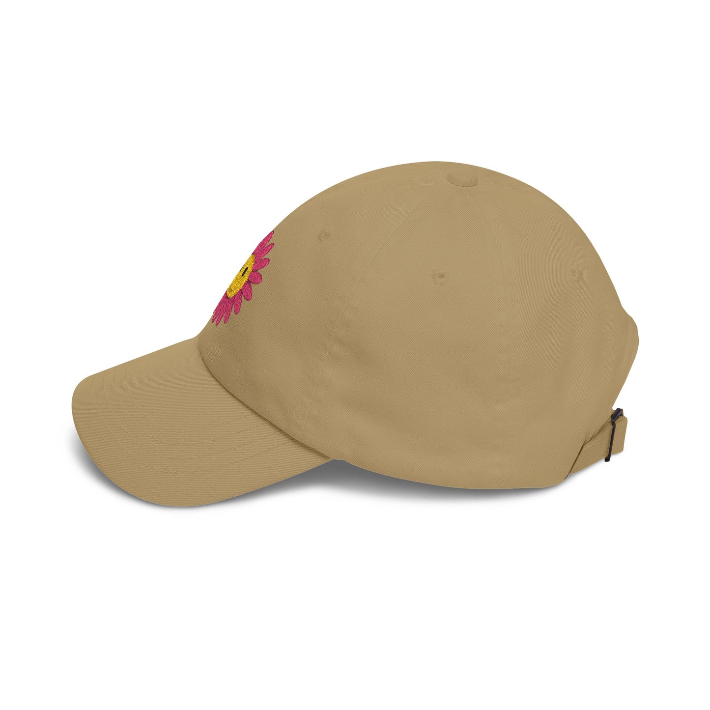 Smiley Daisy Dad Cap Embroidered Pink Flower Hat