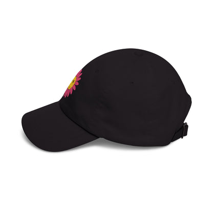 Smiley Daisy Dad Cap Embroidered Pink Flower Hat