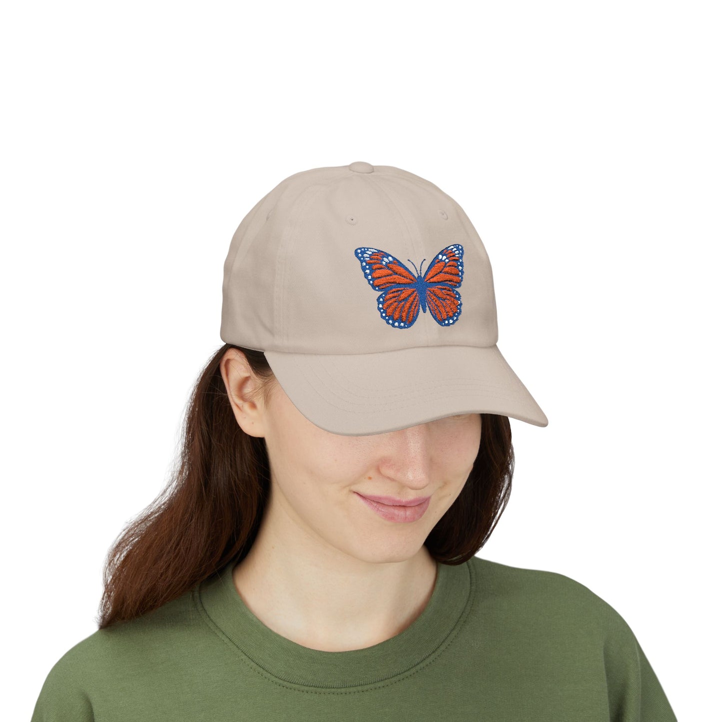 Butterfly Embroidered Dad Cap Preppy Orange & Blue Monarch Hat