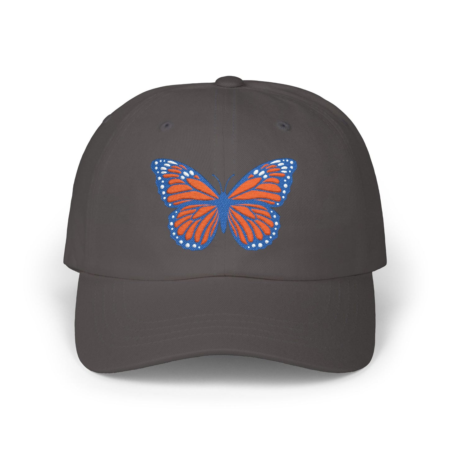 Butterfly Embroidered Dad Cap Preppy Orange & Blue Monarch Hat